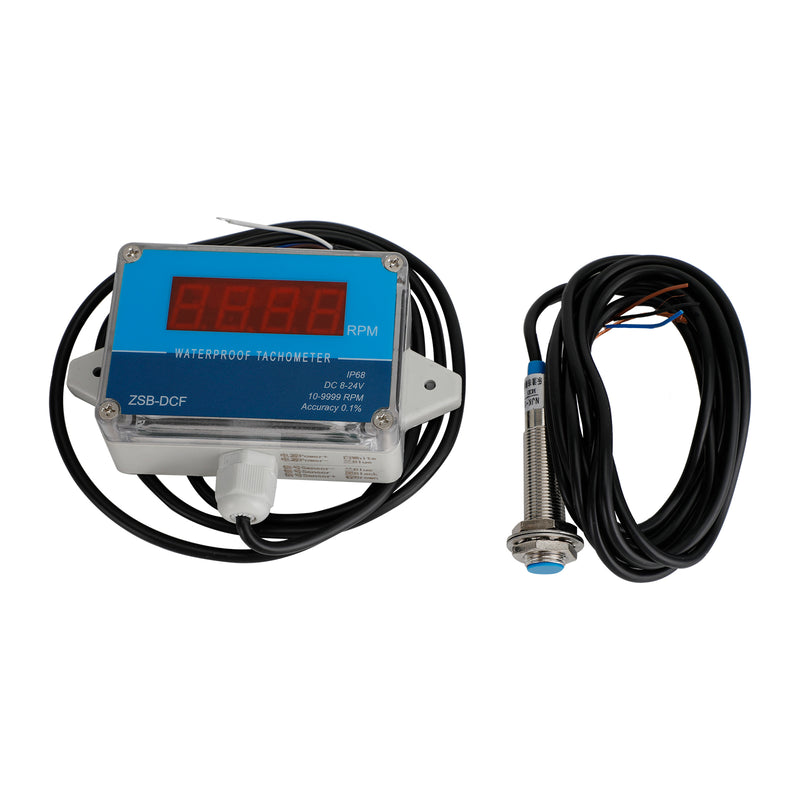 DC 8-24V IP68 Waterproof Hall Tachometer Digital LED Motor Speed Meter Tester