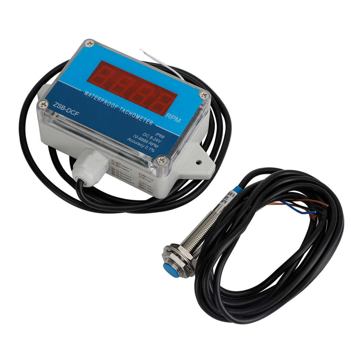 DC 8-24V IP68 Waterproof Hall Tachometer Digital LED Motor Speed Meter Tester