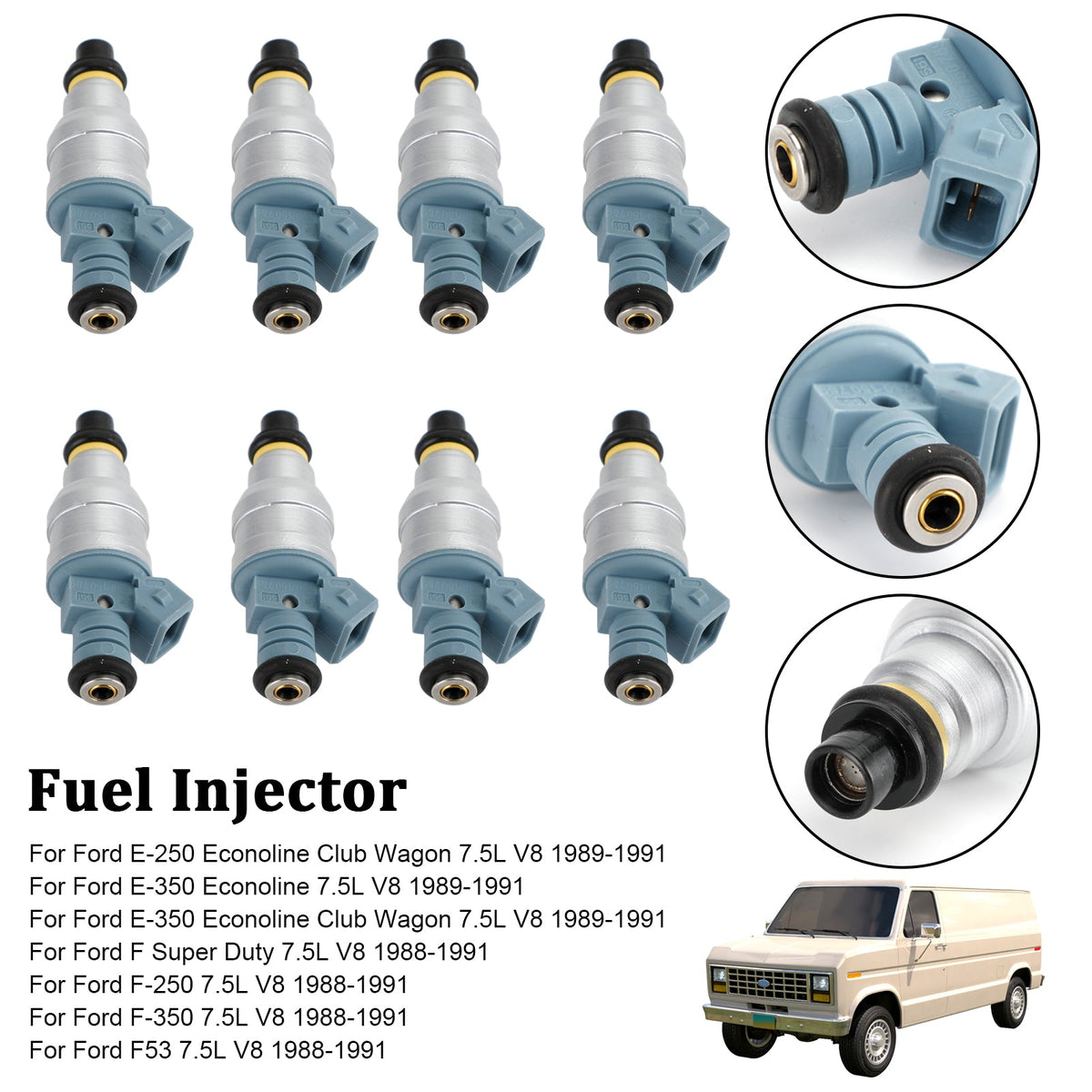 8PCS 0280150759 Fuel Injectors Fit Ford E-250 E-350 7.5L V8 1988-1991 822-11120