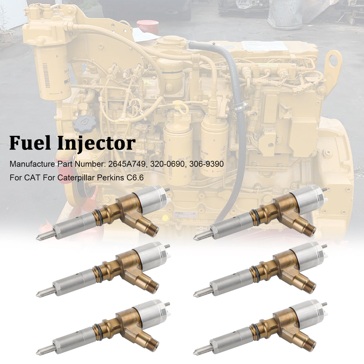 Caterpillar Perkins C6.6 Fit CAT 320-0690 6PS Fuel Injectors 2645A749
