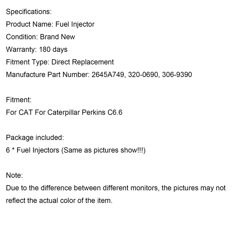Caterpillar Perkins C6.6 Fit CAT 320-0690 6PS Fuel Injectors 2645A749