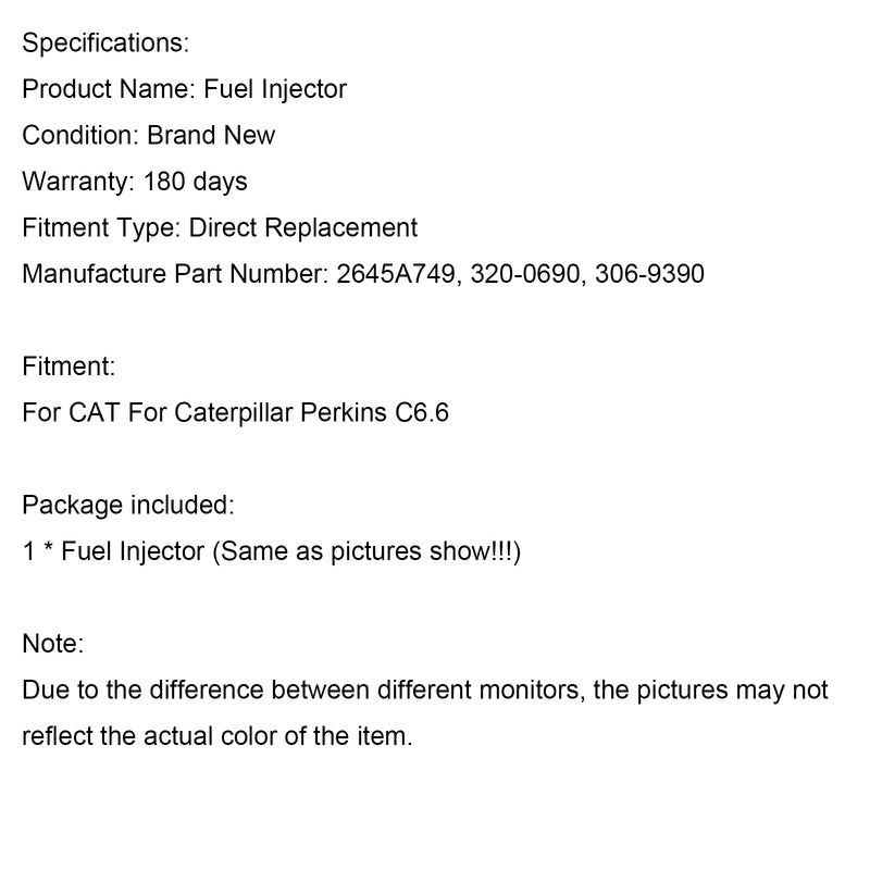 Caterpillar Perkins C6.6 Fit CAT 320-0690 1PS Fuel Injector 2645A749