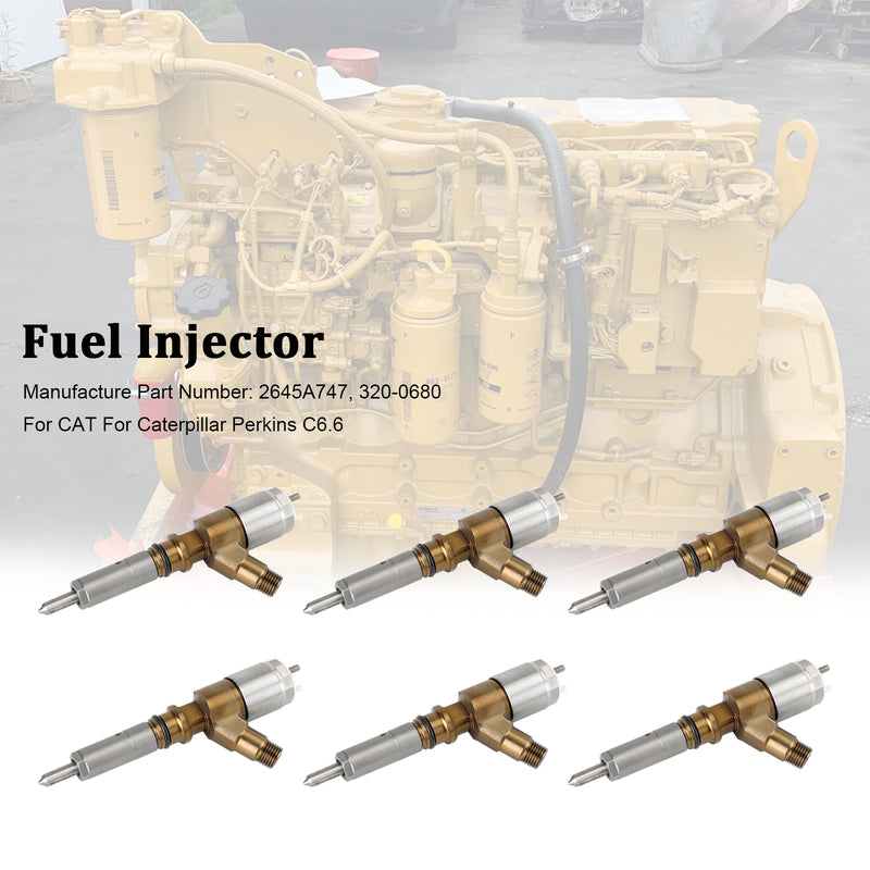 CAT Fit Caterpillar Perkins C6.6 320-0680 6PCS Fuel Injectors 2645A747