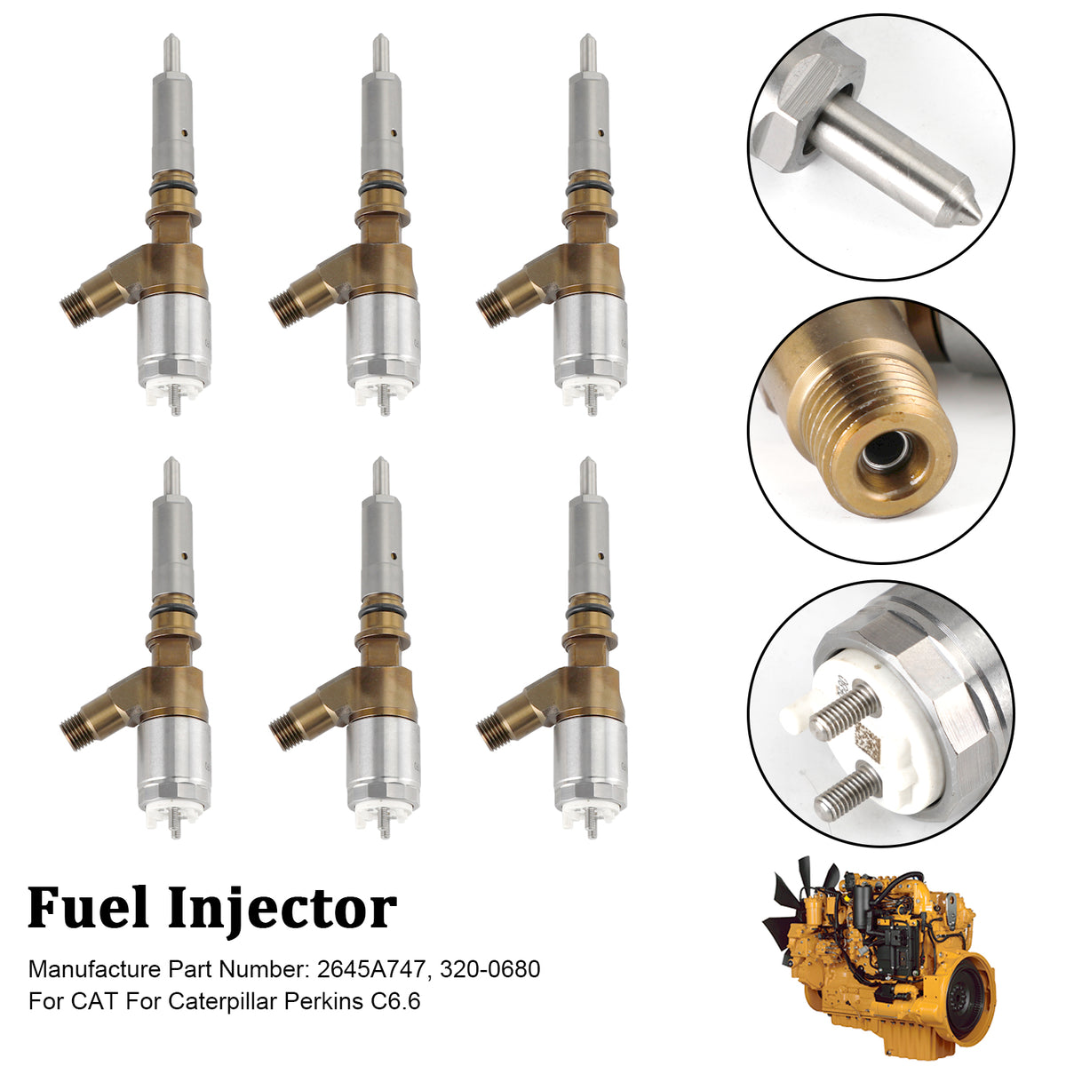 CAT Fit Caterpillar Perkins C6.6 320-0680 6PCS Fuel Injectors 2645A747