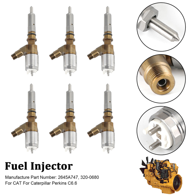 CAT Fit Caterpillar Perkins C6.6 320-0680 6PCS Fuel Injectors 2645A747