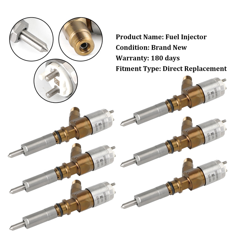 CAT Fit Caterpillar Perkins C6.6 320-0680 6PCS Fuel Injectors 2645A747