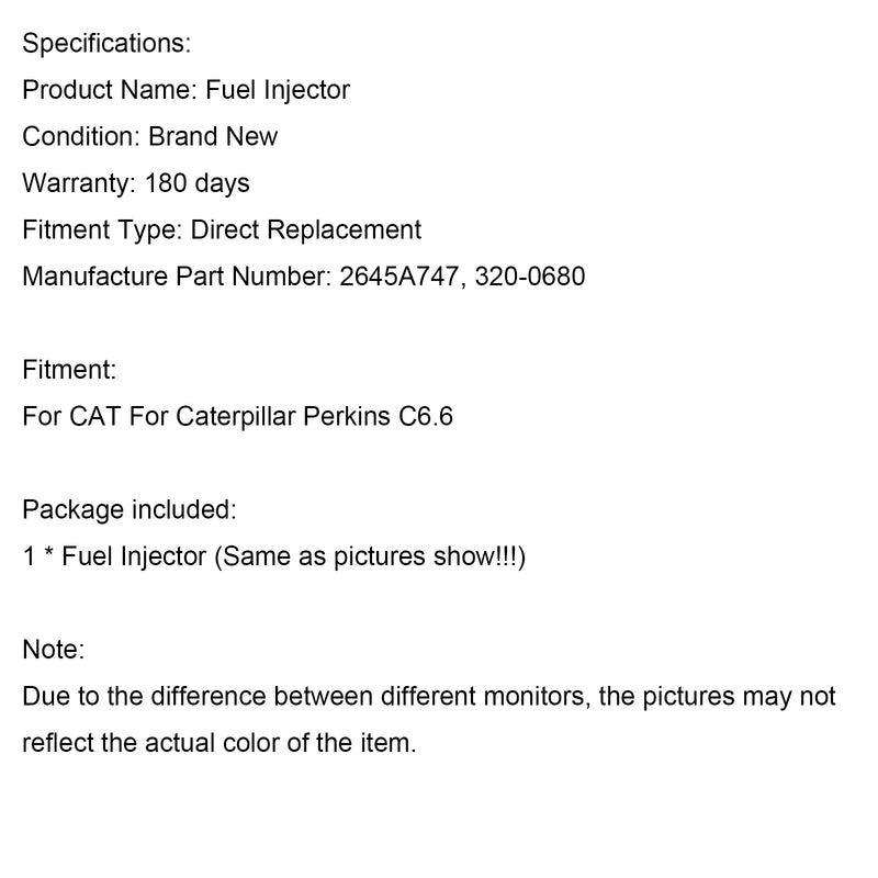 CAT Fit Caterpillar Perkins C6.6 320-0680 1PCS Fuel Injector 2645A747
