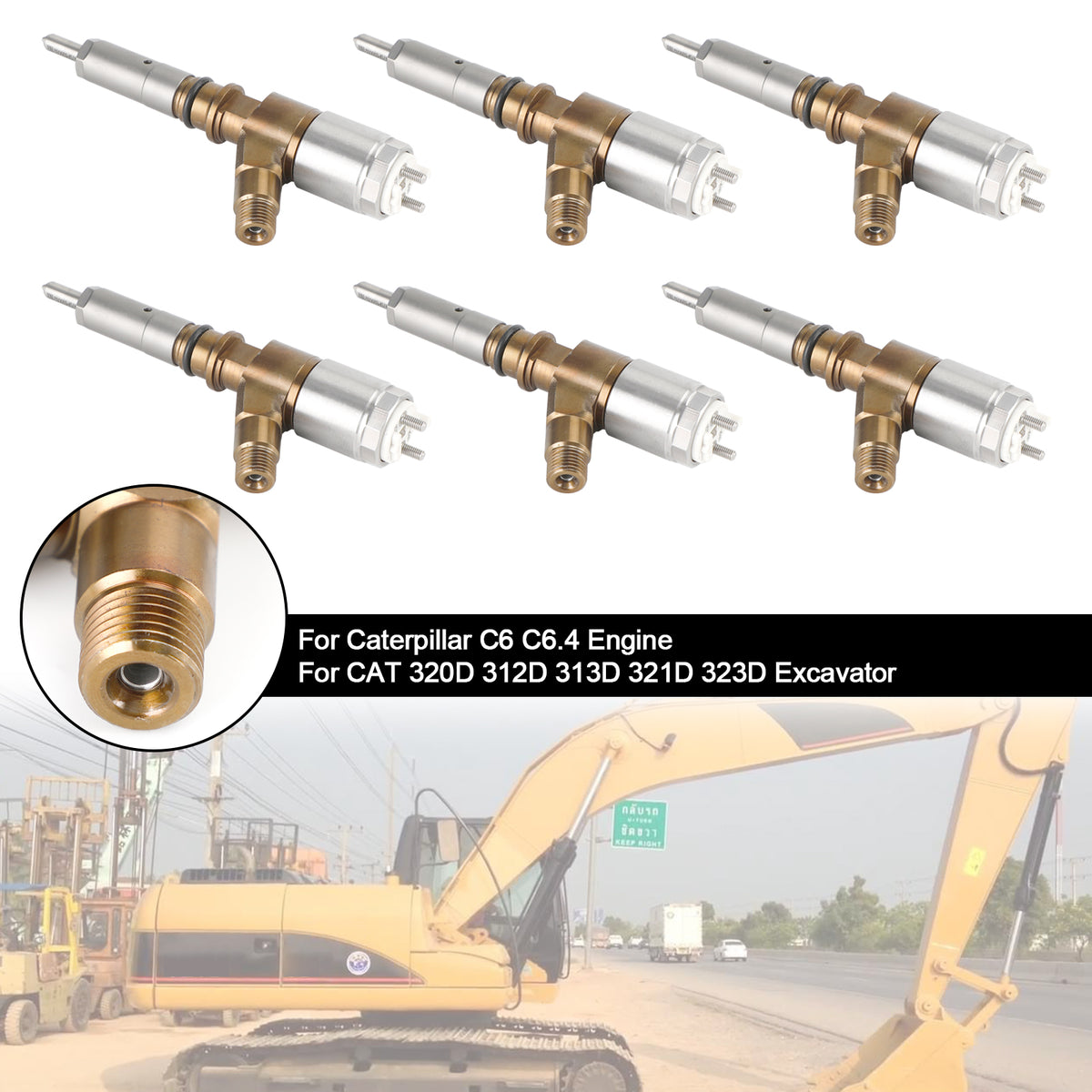 Caterpillar C6 C6.4 Fit CAT 320D Excavator 6PCS Fuel Injectors 3264700