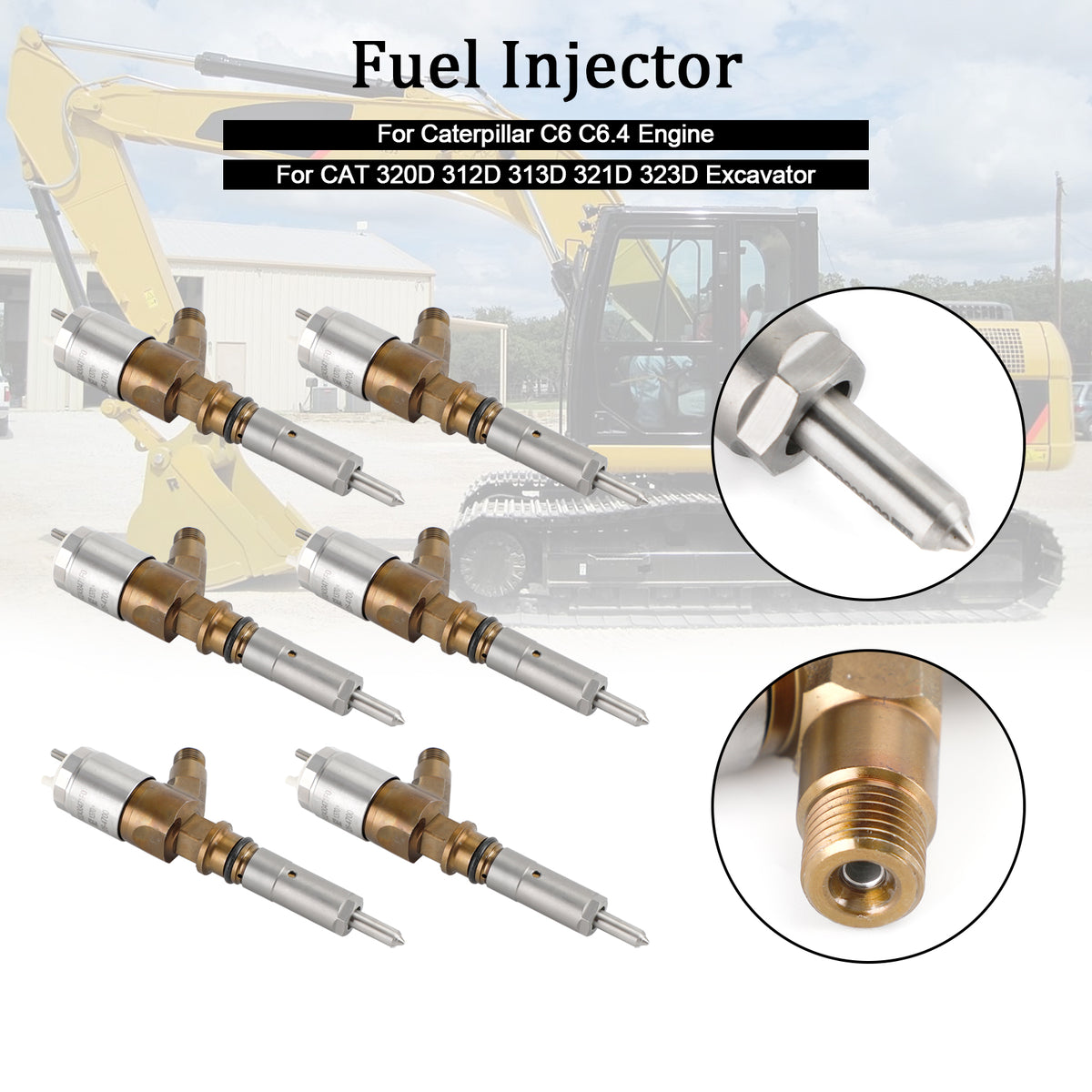 Caterpillar C6 C6.4 Fit CAT 320D Excavator 6PCS Fuel Injectors 3264700
