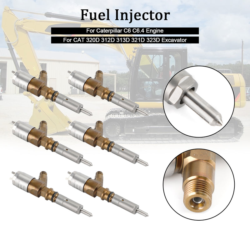 Caterpillar C6 C6.4 Fit CAT 320D Excavator 6PCS Fuel Injectors 3264700