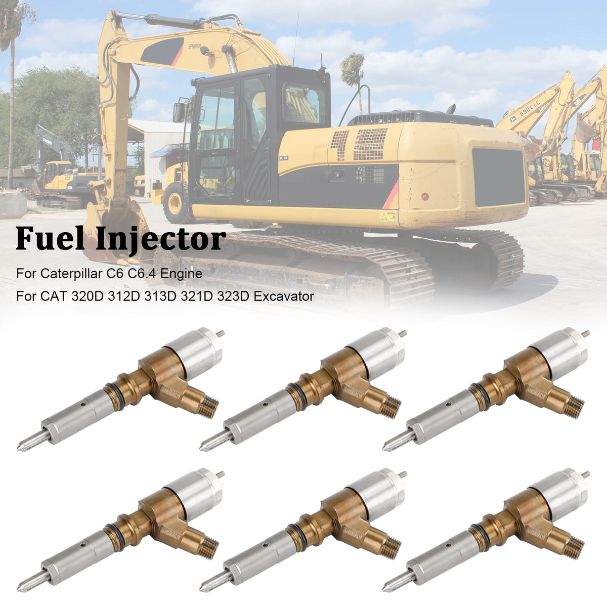 Caterpillar C6 C6.4 Fit CAT 320D Excavator 6PCS Fuel Injectors 3264700