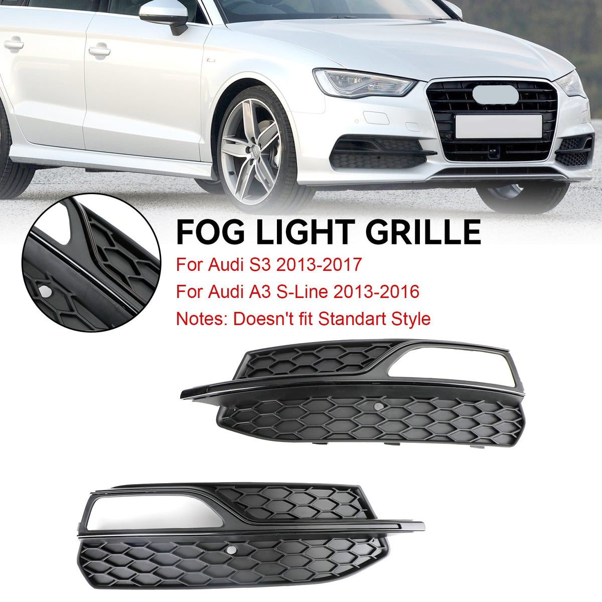 2013-2016 Audi A3 S3 S-Line Lower Bumper Fog Light Cover Grill 8V3807681G 8V3807682G