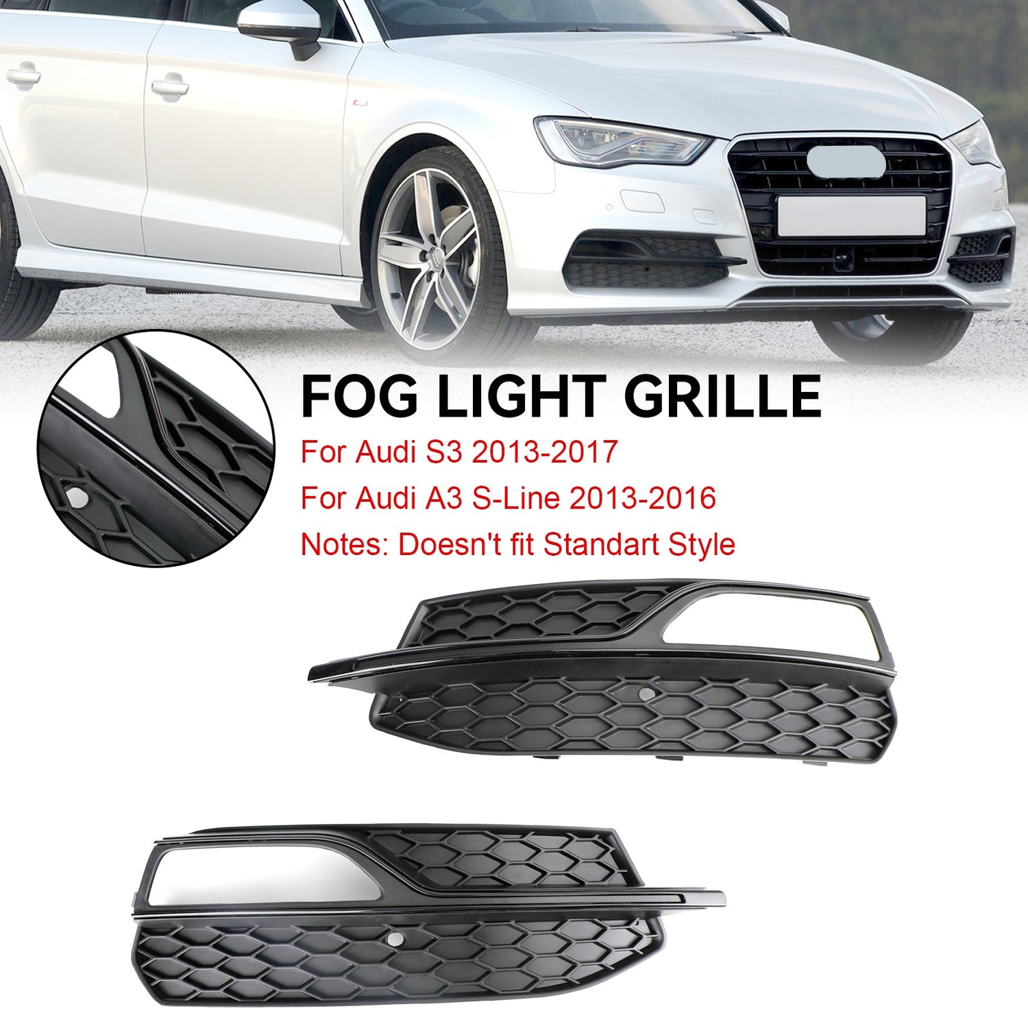 2013-2016 Audi A3 S3 S-Line Lower Bumper Fog Light Cover Grill 8V3807681G 8V3807682G