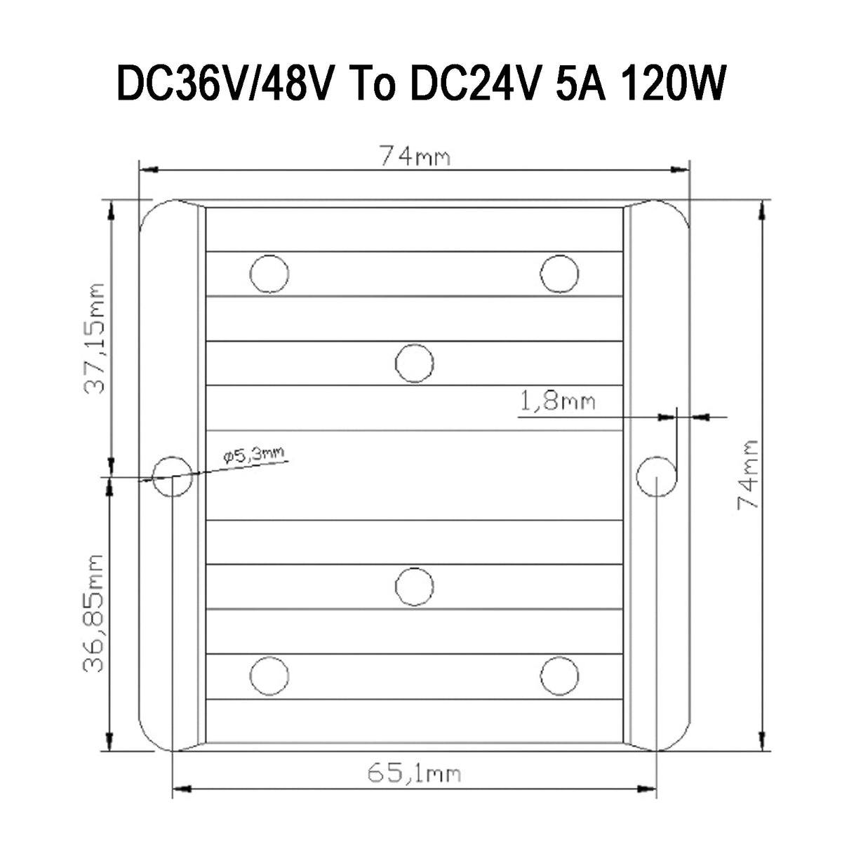 WaterProof 36V/48V to 24V 5A 120W Step Down DC/DC Power Converter Regulator