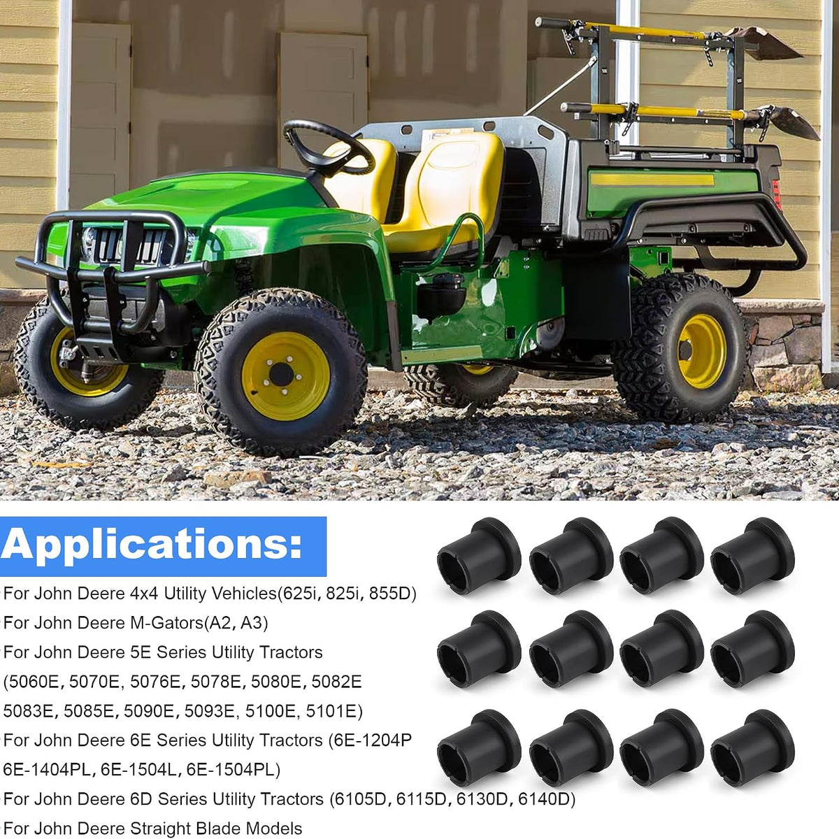 Suspension A-Arm Bushings M158746 AM158746 for John Deere Gator Set of 12, Fits XUV 625i 825i 855D 4x4 5E 6E 6D Series Utility Tractors