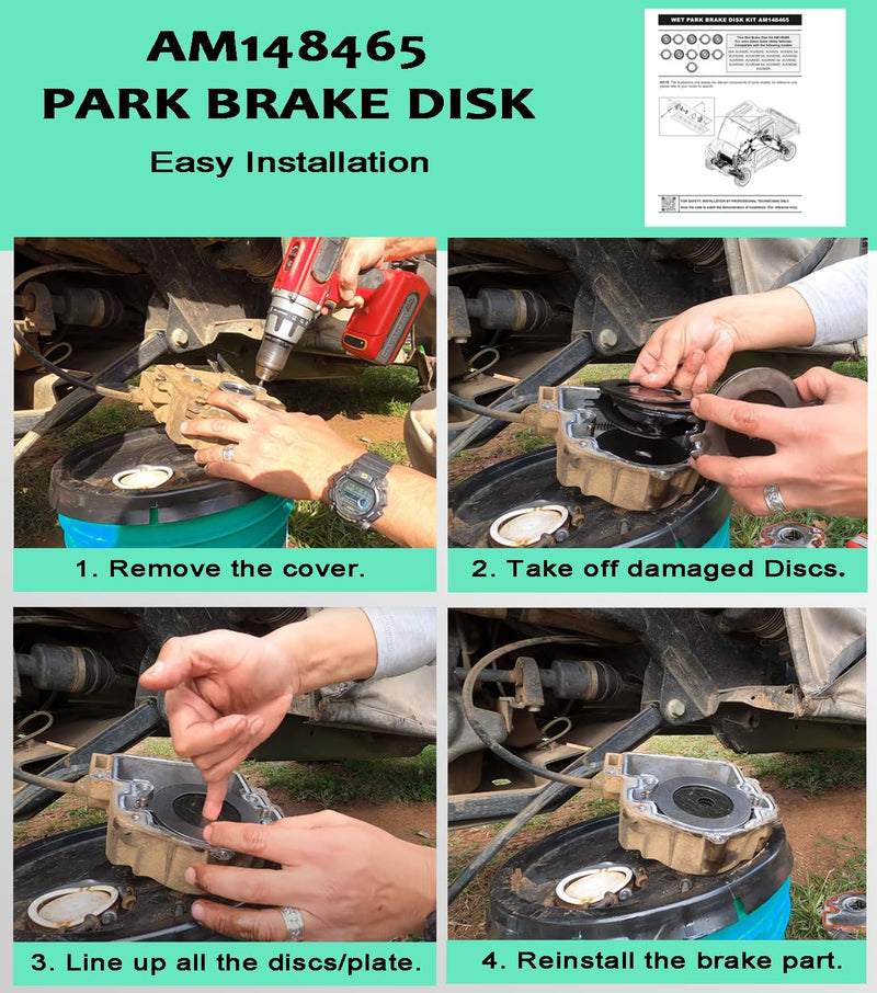 AM148465 Brake Kit Wet Park Brake Disk Kit & AM140806 Parking Brake Seal Kit for John Deere Gator XUV 625i 825i 855D 835M 865R Gator Utility Vehicles Wet Park Brake Disk And Seal Kit