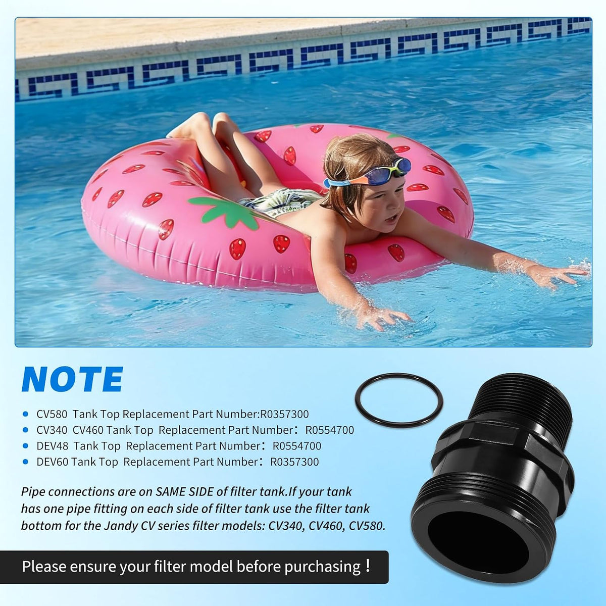 R0465600 Bulkhead Assembly with O-Ring Compatible with Zodiac Jandy CV340 CV460 CV580 DEV48 DEV60 Cartridge & D.E. Pool and Spa Part Filters