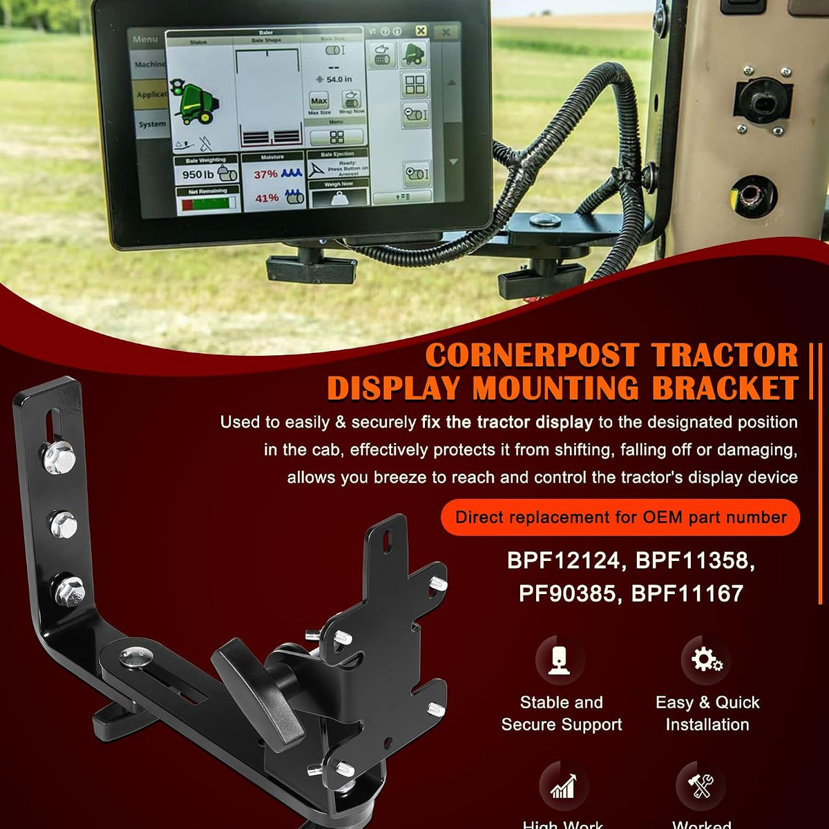 Bonbo BPF12124 Corner Post Display Mounting Bracket Fits for John Deere Greenstar G2 G3 G4 G5 4640 2630 2600 1800 Displays