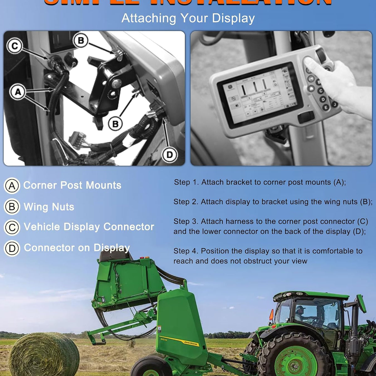 Bonbo BPF12124 Corner Post Display Mounting Bracket Fits for John Deere Greenstar G2 G3 G4 G5 4640 2630 2600 1800 Displays