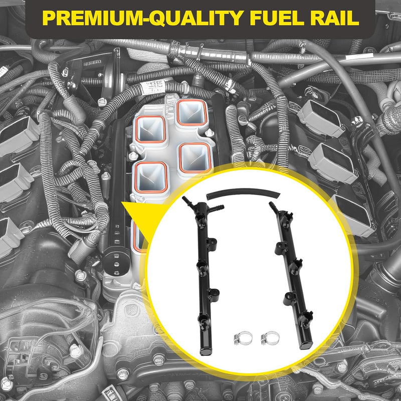 53034198AC Upgraded Full Aluminum Fuel Rail （Black）Compatible with Jeep Dodge Ram Chrysler 200 300 2011-2025 Grand Cherokee Challenger Charger Durango 2011-2014 Avenger 3.6L V6