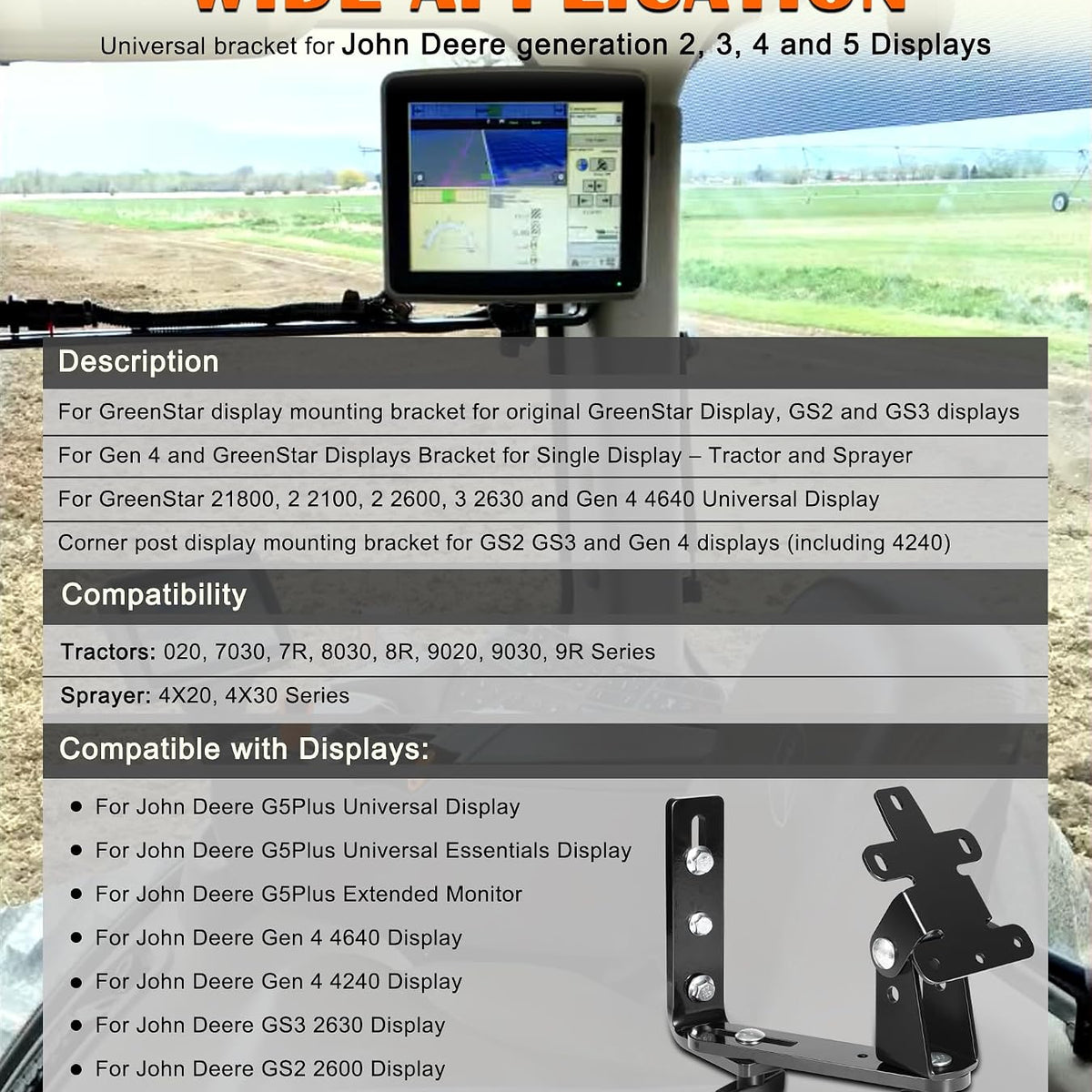 Bonbo BPF12124 Corner Post Display Mounting Bracket Fits for John Deere Greenstar G2 G3 G4 G5 4640 2630 2600 1800 Displays