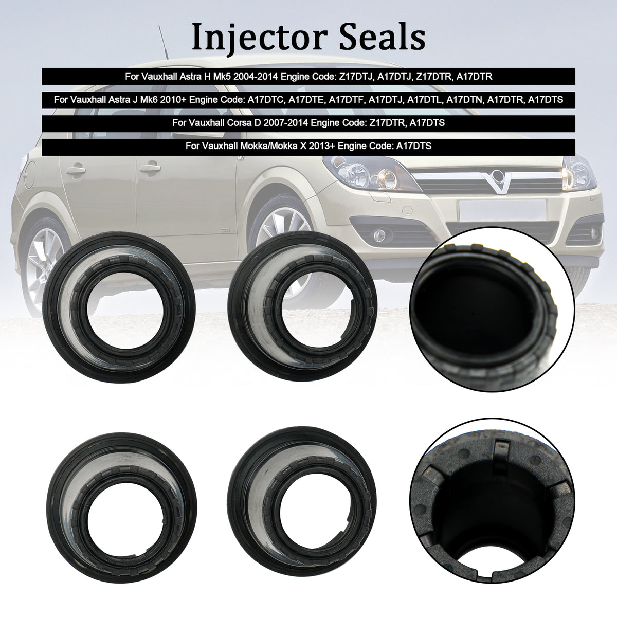 Vauxhall Astra H/J Corsa D Mokka 1.7 4PCS Fuel Diesel Injector Upper Seal