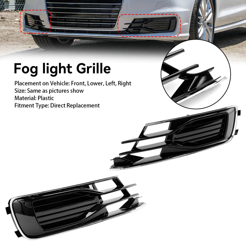 2014-2018 Audi A6 C7 Black Chrome Pair Front Bumper Foglight Cover Grill