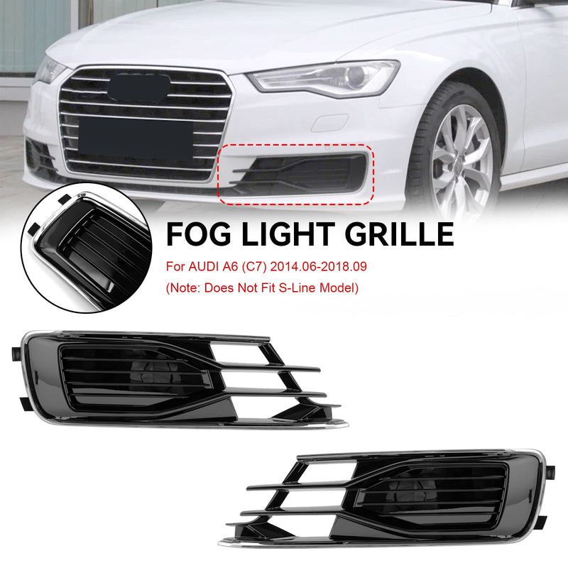 2014-2018 Audi A6 C7 Black Chrome Pair Front Bumper Foglight Cover Grill