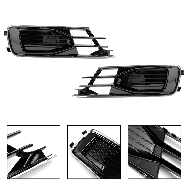 2014-2018 Audi A6 C7 Black Chrome Pair Front Bumper Foglight Cover Grill