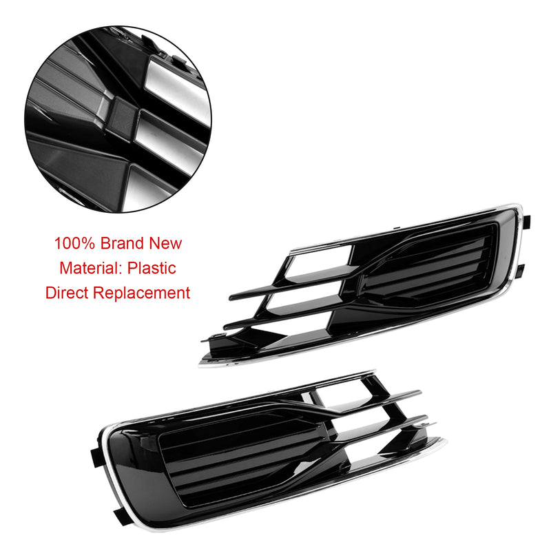 Audi A6 C7 2014-2018 Black Chrome Pair Front Bumper Foglight Cover Grill