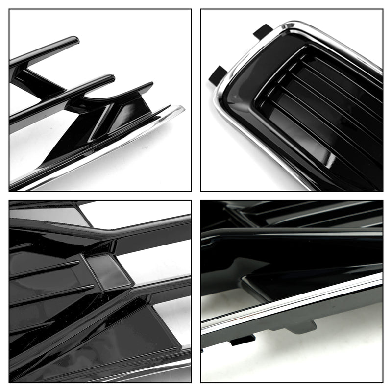 2014-2018 Audi A6 C7 Black Chrome Pair Front Bumper Foglight Cover Grill