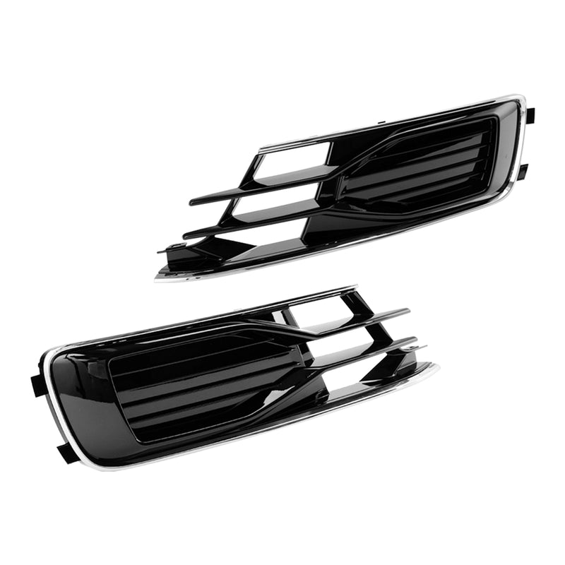 2014-2018 Audi A6 C7 Black Chrome Pair Front Bumper Foglight Cover Grill