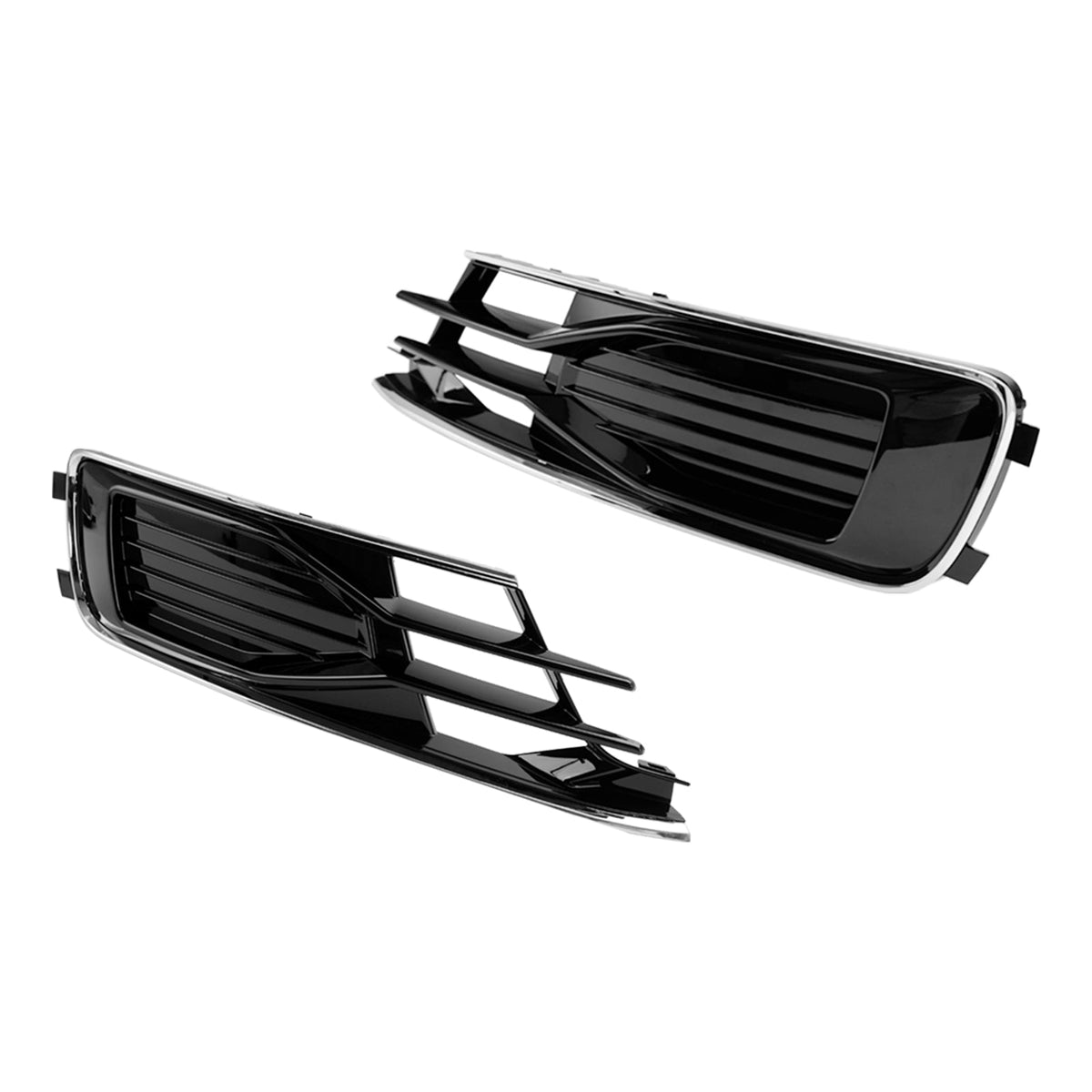 Audi A6 C7 2014-2018 Black Chrome Pair Front Bumper Foglight Cover Grill