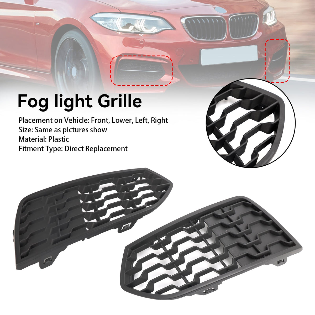 03/2014-04/2017 BMW 2-Series F23 Left+Right Front Bumper M Fog Light Grill 51118056797 51118056798