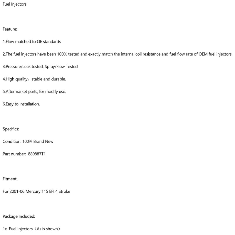 Mercury 115 EFI 4 Stroke 2001-2006 880887T1 Fuel Injectors INP-784
