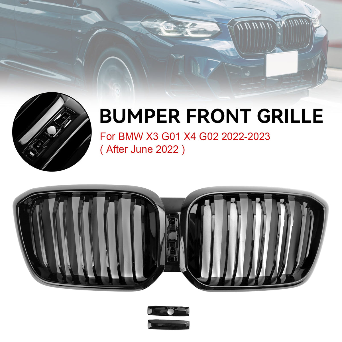 2022-2025 BMW X3 X4 G01 G02 Gloss Black Front Kidney Grill Grille