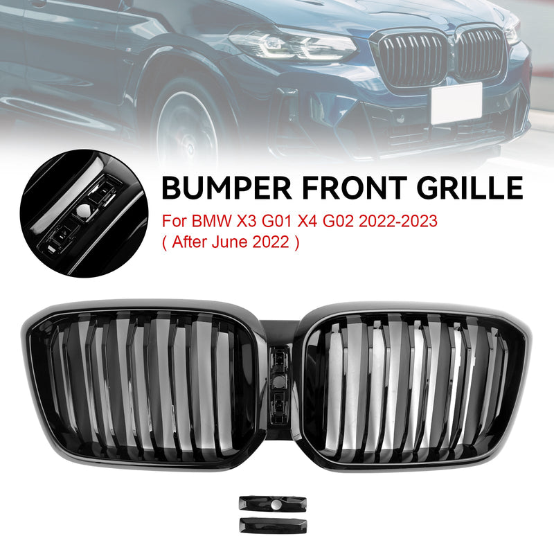 BMW X3 X4 G01 G02 2022-2025 Gloss Black Front Kidney Grill Grille