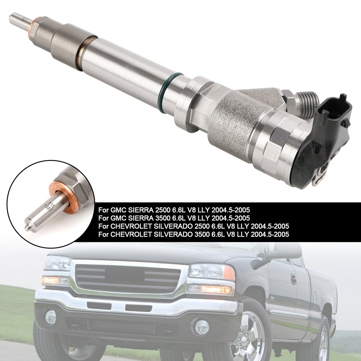 GMC Fit Chevy 6.6L Duramax LLY 2004.5-2005 1PCS Fuel Injector 0986435504