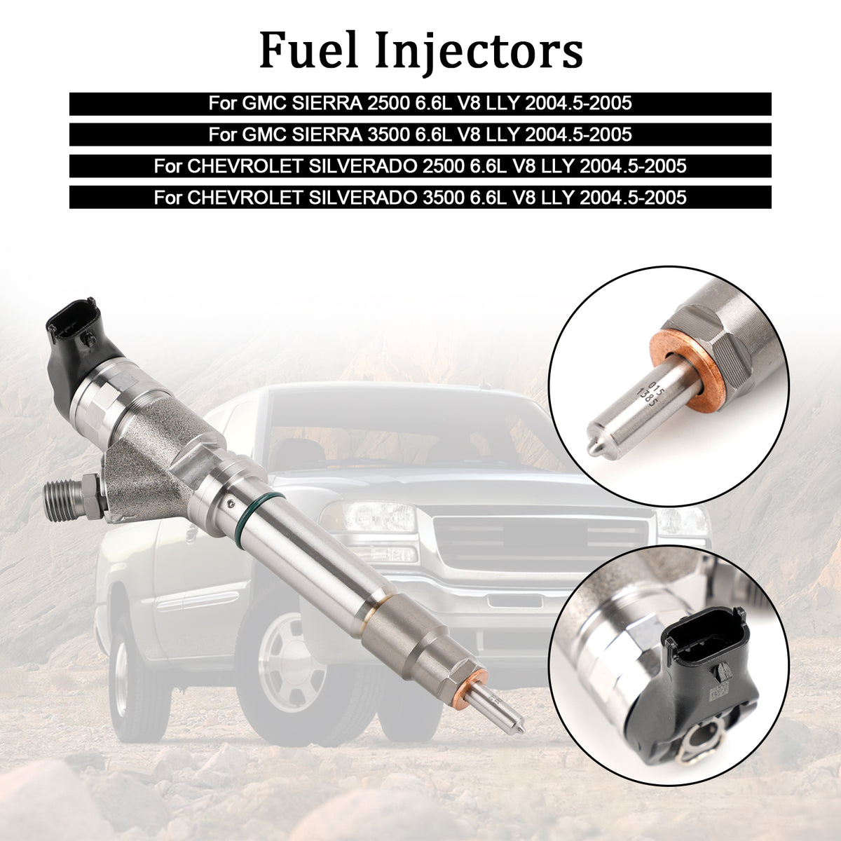 GMC Fit Chevy 6.6L Duramax LLY 2004.5-2005 1PCS Fuel Injector 0986435504