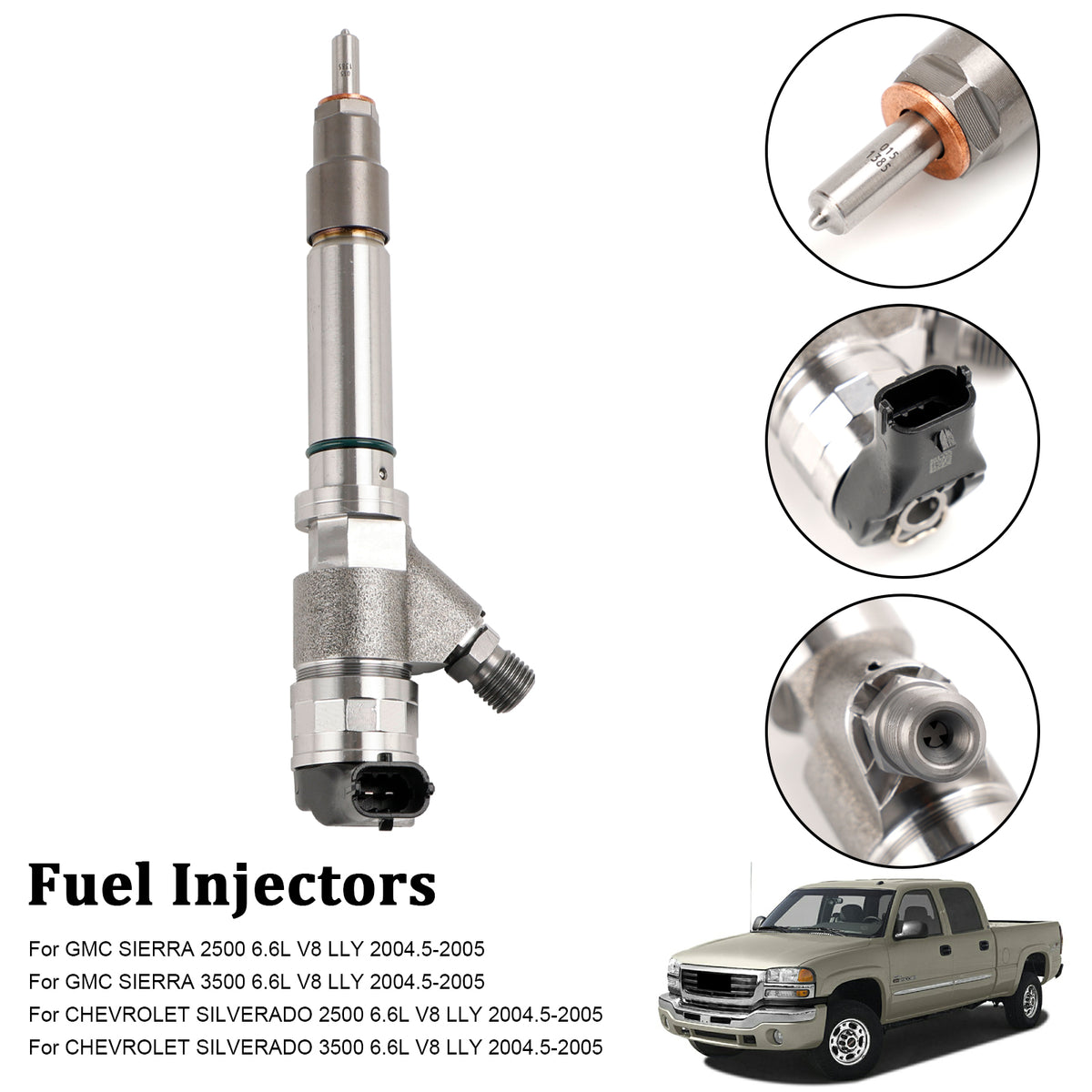 GMC Fit Chevy 6.6L Duramax LLY 2004.5-2005 1PCS Fuel Injector 0986435504
