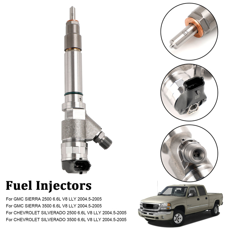 GMC Fit Chevy 6.6L Duramax LLY 2004.5-2005 1PCS Fuel Injector 0986435504