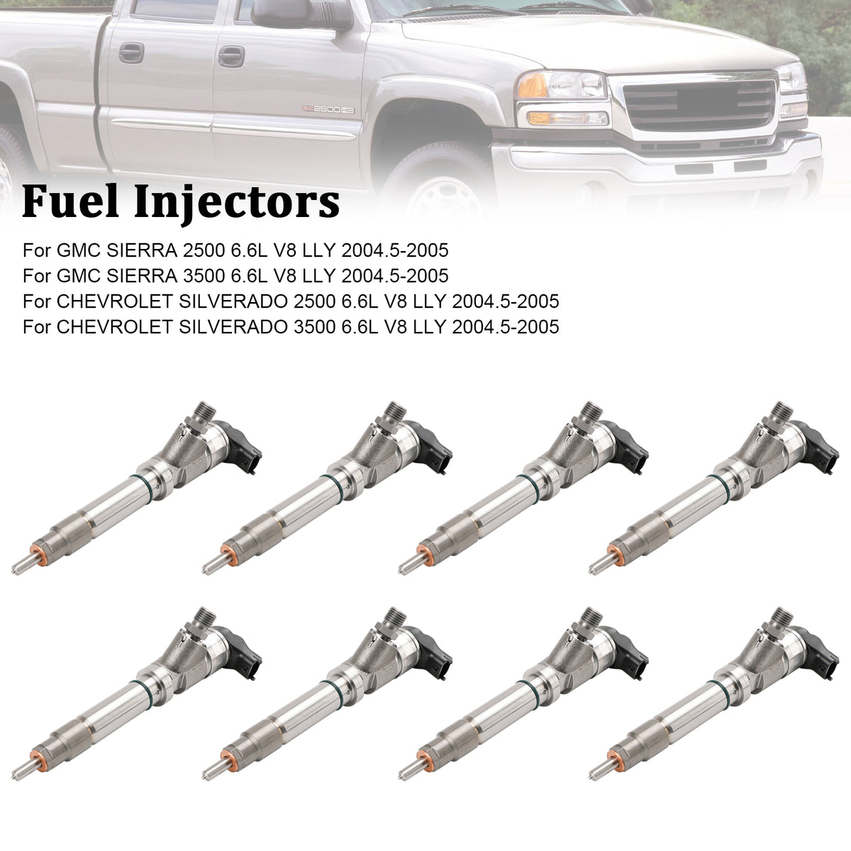 GMC Fit Chevy 6.6L Duramax LLY 2004.5-2005 8PCS Fuel Injector 0986435504