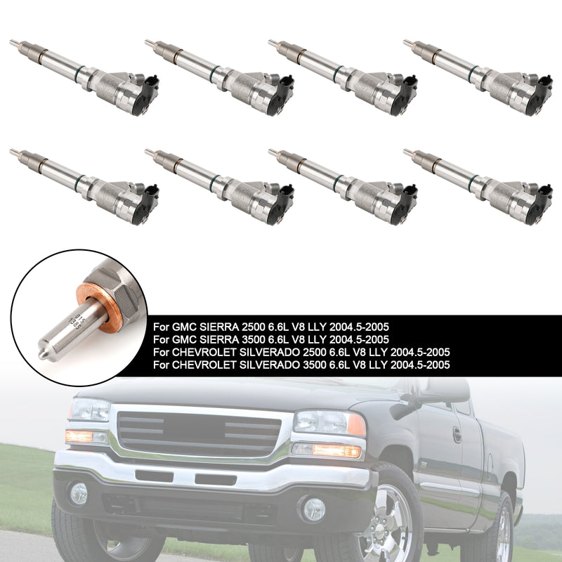 GMC Fit Chevy 6.6L Duramax LLY 2004.5-2005 8PCS Fuel Injector 0986435504
