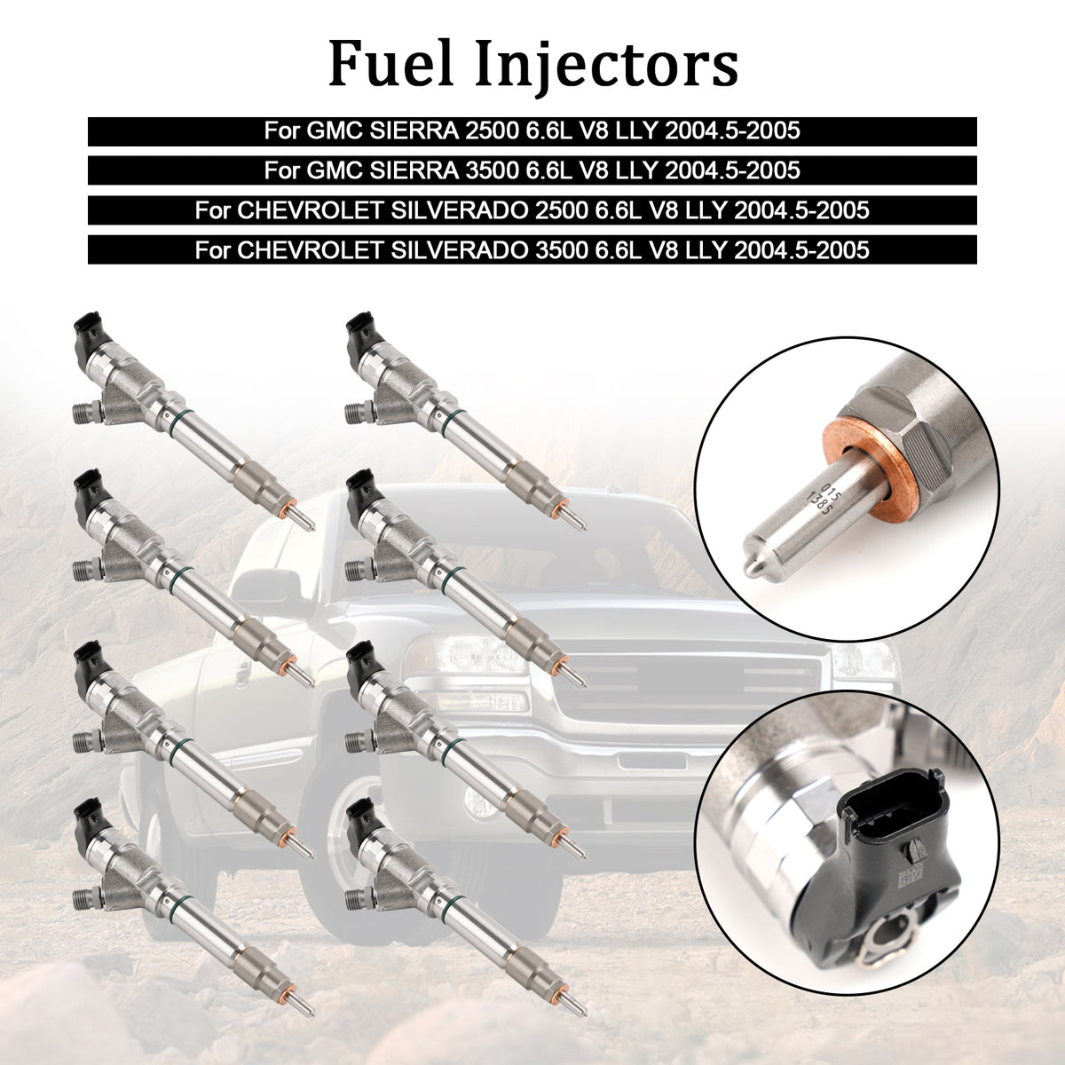 GMC Fit Chevy 6.6L Duramax LLY 2004.5-2005 8PCS Fuel Injector 0986435504