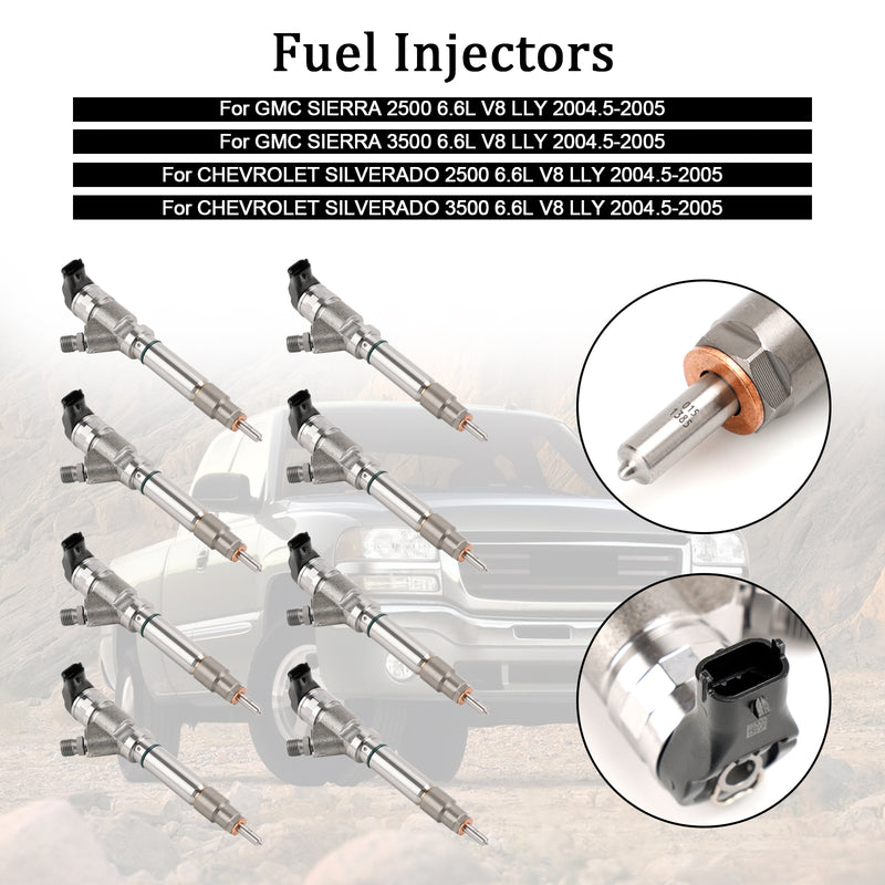 GMC Fit Chevy 6.6L Duramax LLY 2004.5-2005 8PCS Fuel Injector 0986435504