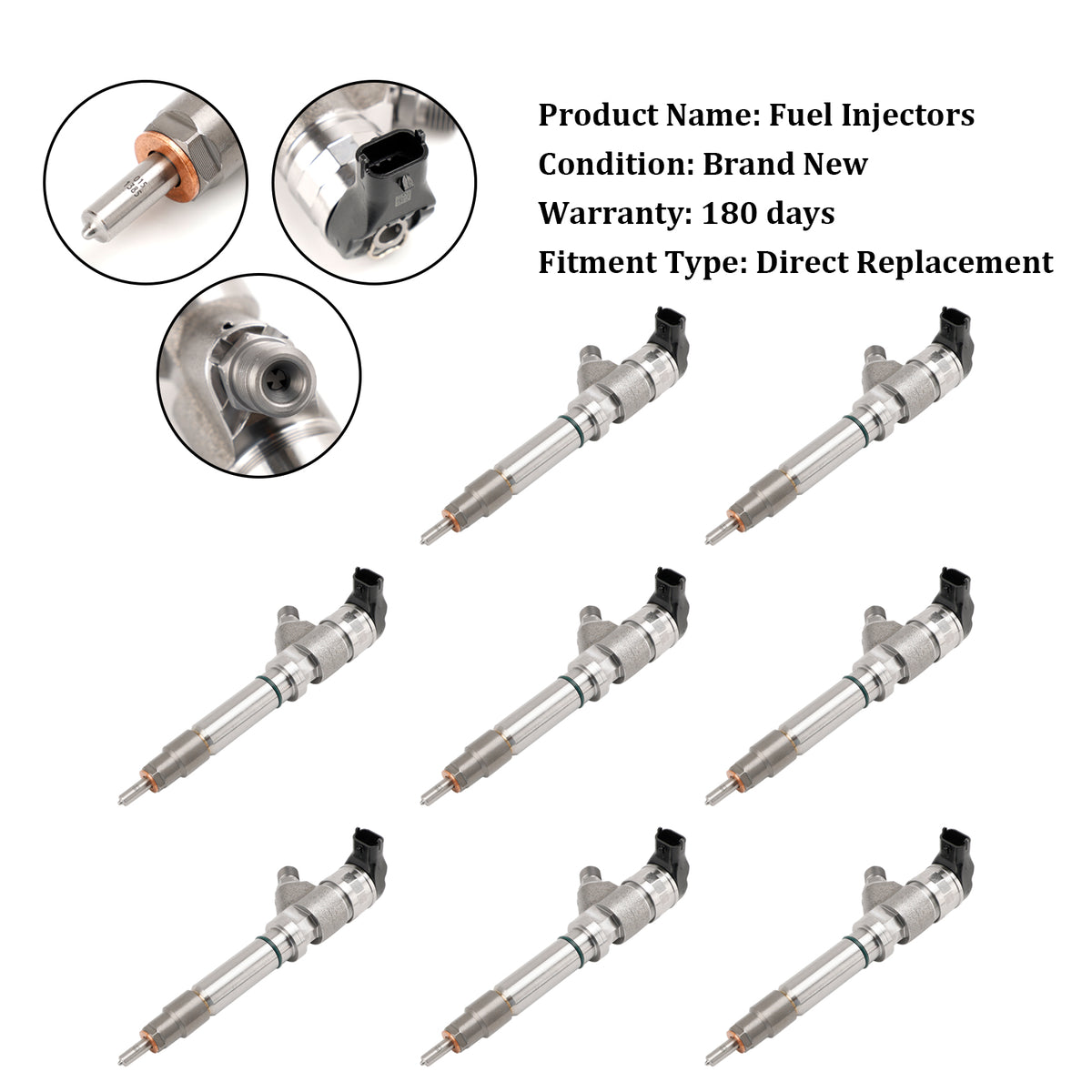 GMC Fit Chevy 6.6L Duramax LLY 2004.5-2005 8PCS Fuel Injector 0986435504