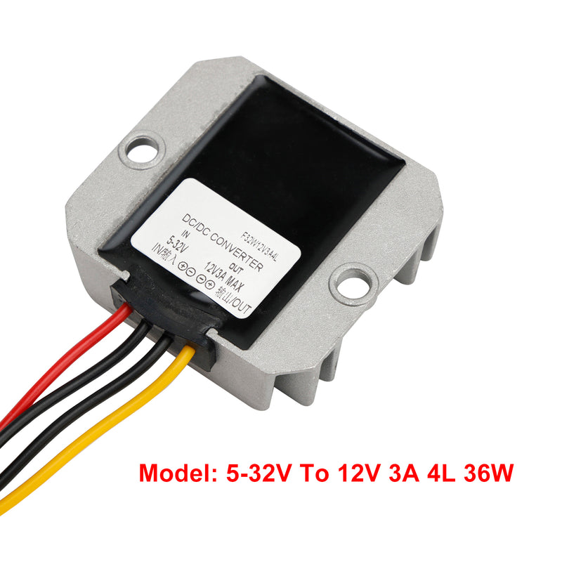 Waterproof DC (5-32V) to 12V 3A Voltage Power Supply Converter Regulator