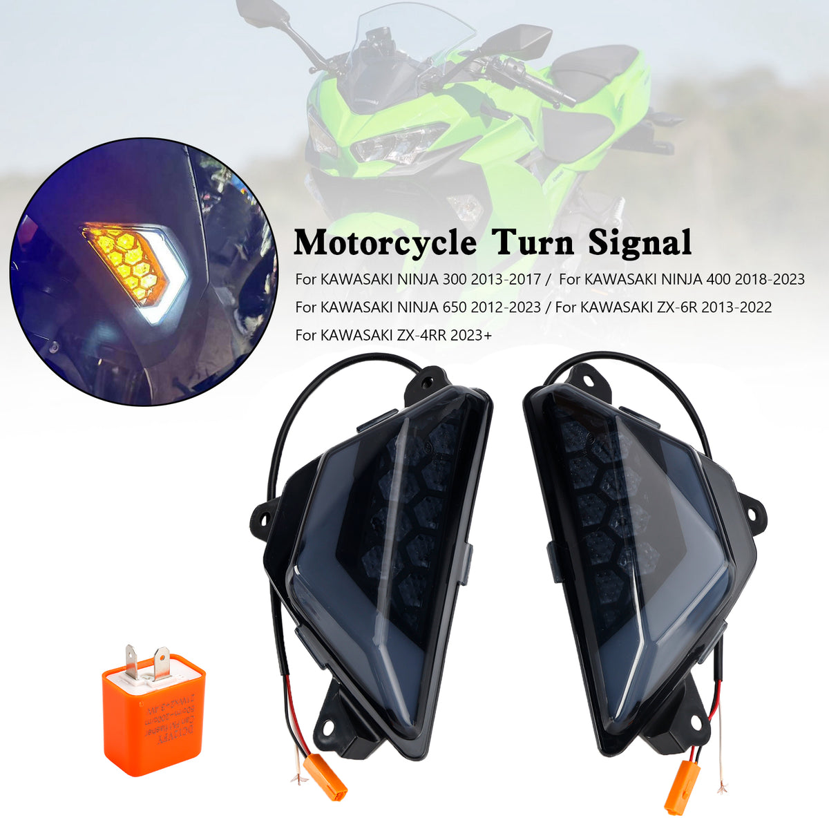 KAWASAKI NINJA 300 400 650 ZX-6R ZX-4RR 2013+ Black LED Front Turn Signal Light