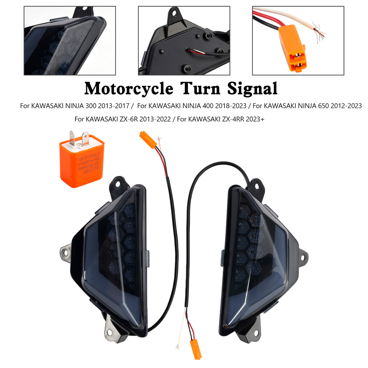 KAWASAKI NINJA 300 400 650 ZX-6R ZX-4RR 2013+ Black LED Front Turn Signal Light