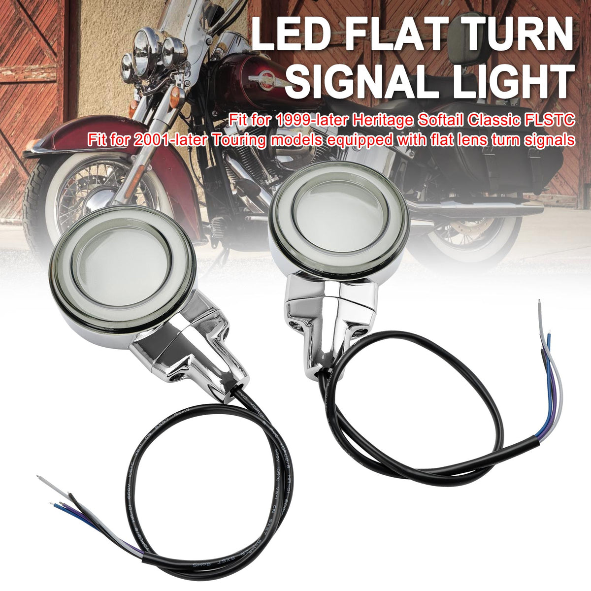 Heritage Softail Classic Touring 1999-2023 Chrome LED Flat Front Turn Signal Light